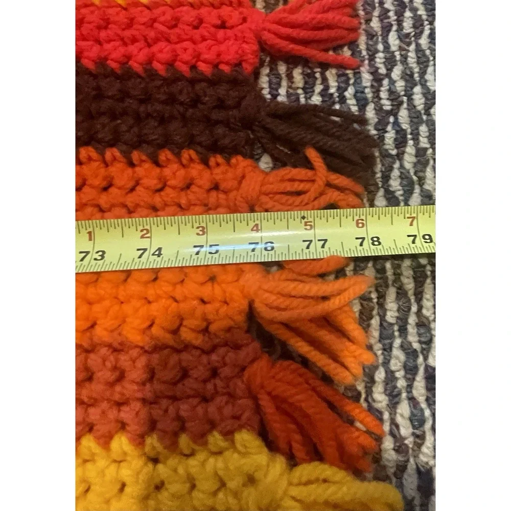 Handmade crochet 70s Afghan Blanket Orange Brown Yellow 47